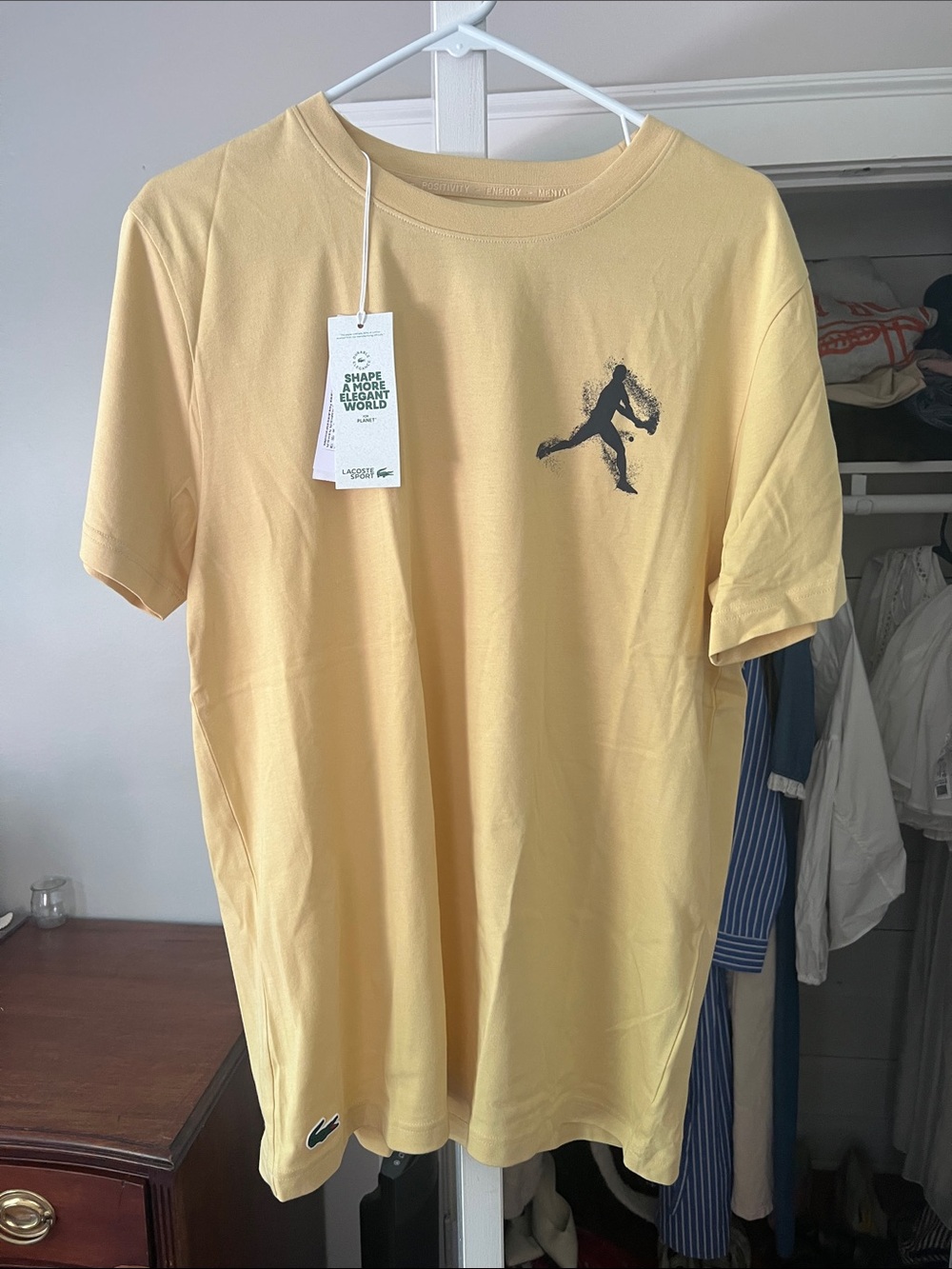 Lacoste Novak Djokovic Pale Yellow Short Sleeve Graphic Tee